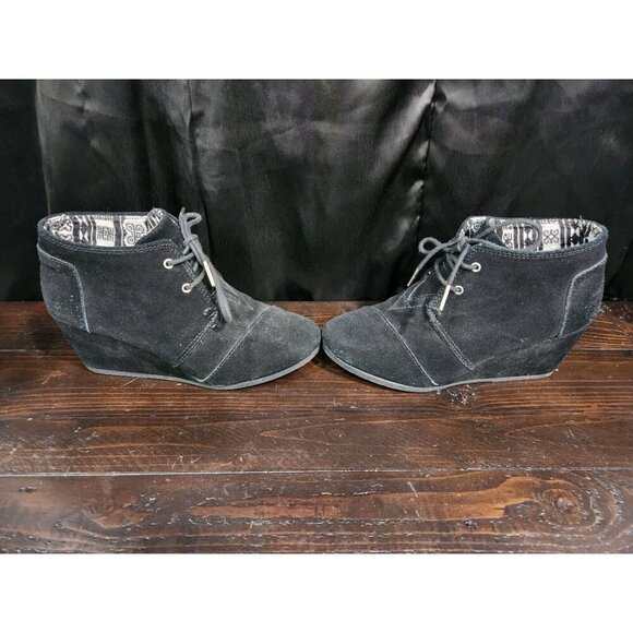 Toms Women's Black Suede Desert Wedge Lace-Up Bootie Sz. 8 - Picture 4 of 9